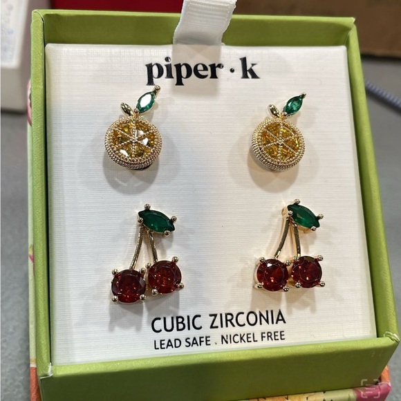Piper Gold and Red Cubic Zirconia Earrings Set - Picture 1 of 1